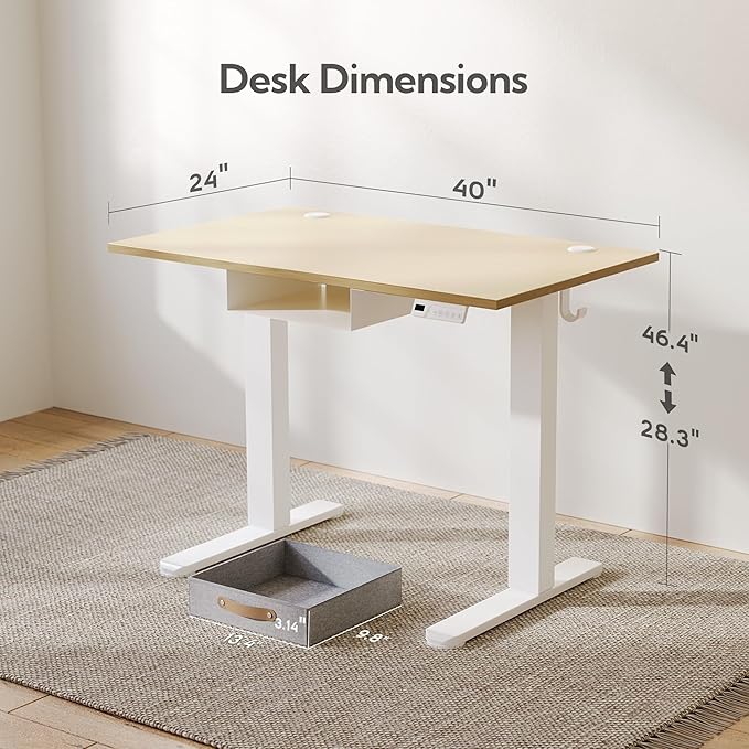 Seang Standing Desk with Drawer 40 x 24 Height Adjustable Stand Up Desk 3 Memory Height Settings with Cable Grommets &amp Storage Hooks Ideal for Home &amp Office Nature
