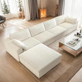 157.6 Modular Sectional Sofa Cloud Couch with Ottoman Modern Fluffy Boneless Couch Deep Seat Upholstered Sofa for Living Room Furniture Bedroom and Apartment (White 4S &amp L Shape) | Plush Cord