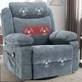 Swivel Rocker Recliner Chair Overstuffed Fabric Massage Recliner Chairs with Heat for Adults Oversized Reclining Sofa Manual Home Theater Rocking Recliner Lounge ChairsBlue