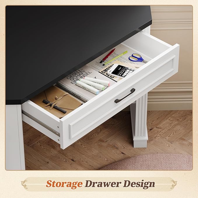 SEDETA 31.5 White Corner Desk Small Corner Desk for Small Space Farmhouse Triangle Computer Desk with Drawer and Storage for Home Office Living Room Bedroom Vanity Desk