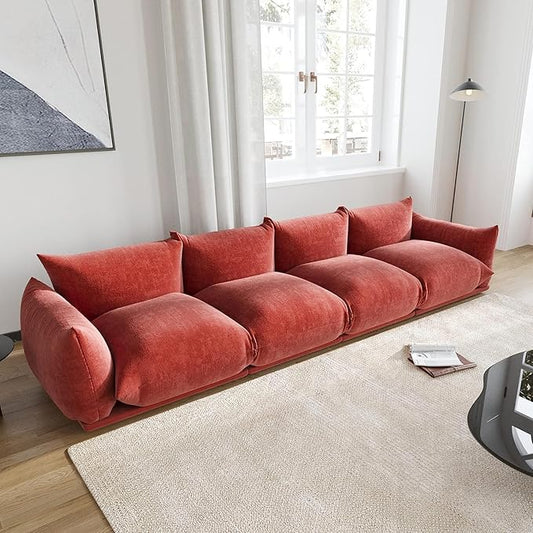 JACH Mid-Century Modern Large 4 Seater Couch Chenille Sectional Sofa 4 Seats Modular Couches with Thick Cushion 130 Plush Sofas Furniture for Living Room Bedroom Office Apartment Red