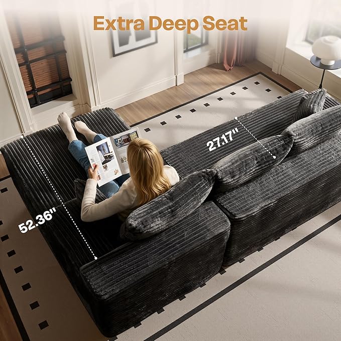 96 LShaped Modular Sectional Sofa Couch - Comfy Upholstered Cloud Couches for Living Room - Modern Minimalist CouchDeep SeatNo Assembly Required (GrayPlush Corduroy Right Facing Chaise) | No Asse
