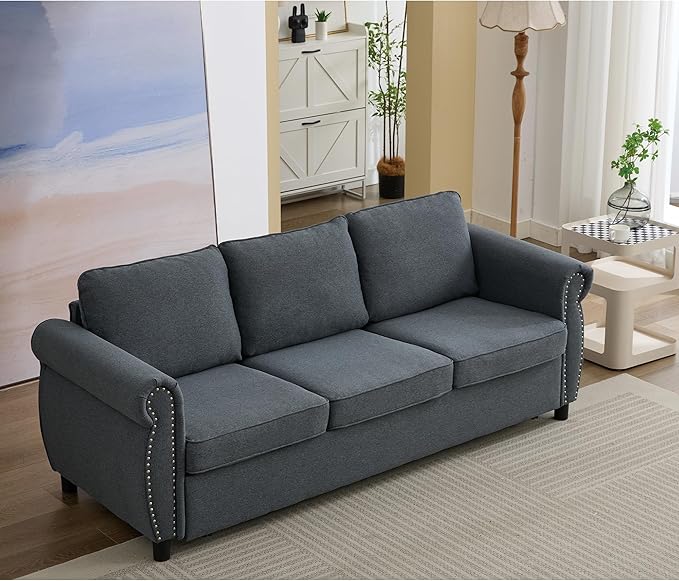 81.5 2-in-1 Queen Convertible Sleeper Sofa Bed Pull Out Couch Bed3 Seater Sofa Bedwith 3.35 Memory Foam MattressRivet HandrailLiving Room Apartment (Dark Gray)