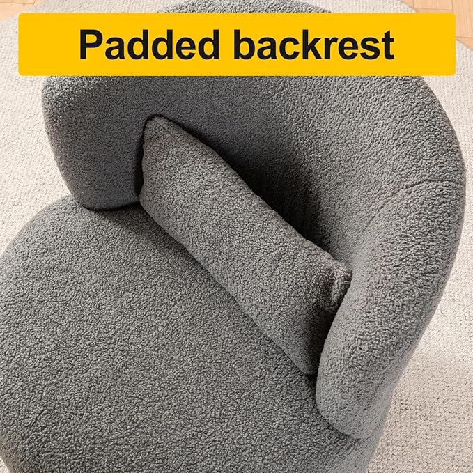 Leavader Contemporary Swivel Accent Chair - 360° Rotation White Plush Sofa Chair Modern Round Armchair with Metal Base for Nursery Living Room Lounge (Grey)