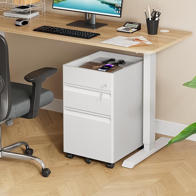 DEVAISE 2 Drawer File Cabinet Metal Locking File Cabinet Under Desk Rolling Filing Cabinet for Home Office Organizer Letters/Legal/A4 Easy Assembly White