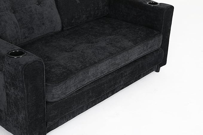 ERYE Foldable Loveseat Sofa Convertible Pull Out Sleeper Sofabed2 Seat Tufted Upholstered Sofa Modern Convertible Sleeper Couch Bed with Cupholders and Side Pockets