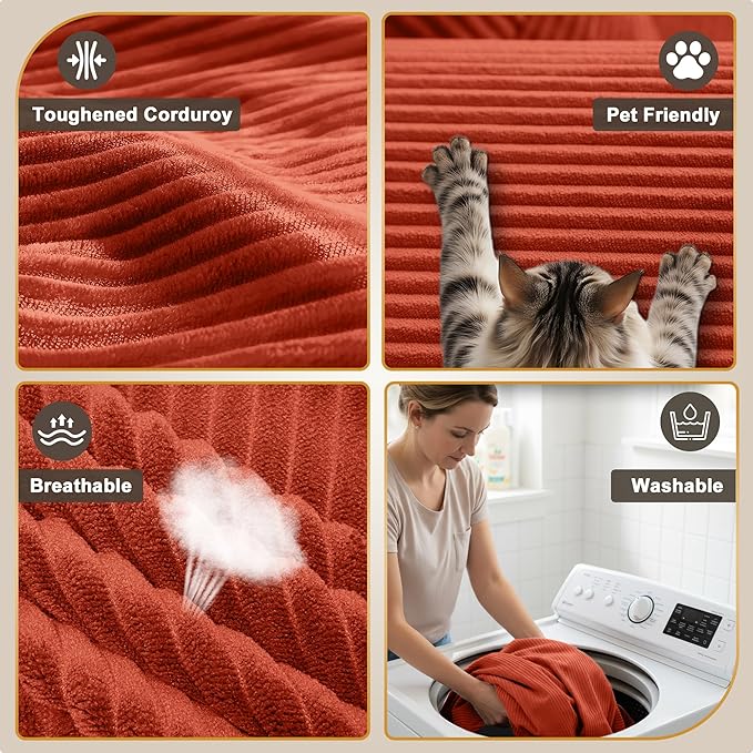 107 L-Shaped Modular Sofa Bed Multi Convertible Boneless Floor Couch Cozy Corduroy Sleeper Couch Sectional Futon Lounge for Living Room &amp Rest Area with 3 Exquisite Throw Pillows | Orange | So