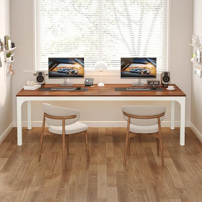 Tribesigns 2-Person Home Office Desk 78.7 Extra Long Modern Desk Double Workstation for Home Office Work Desk for Two People (Walnut)