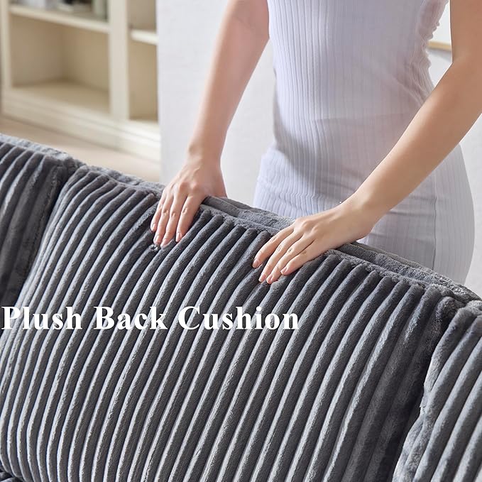 79.5 Oversized Double Chaise Lounge Chair Indoor Modern Upholstered Sleeper Sofa Bed with 2 Storage Armrests &amp Throw Pillows Comfy Fluffy Corduroy Couch for Living Room (Grey 79.5 Double Chai