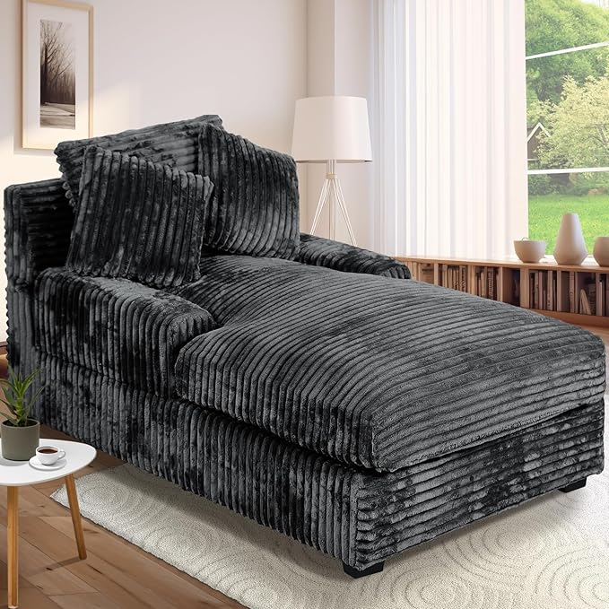 59 Inches Chaise Lounge Indoor with Adjustable Backrest Single Sleeper Sofa Chair with Lumbar Pillows Upholstered Sofa Bed for Living Room Bedroom Office