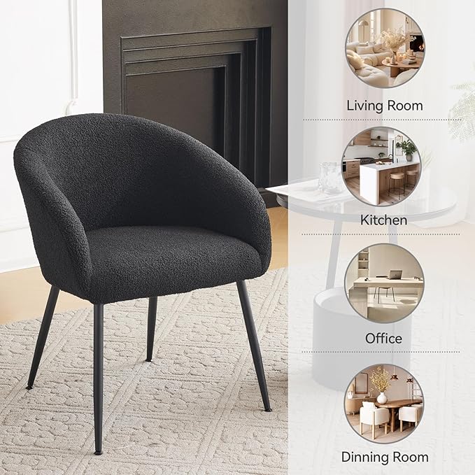 Modern Small Accent Chair Comfy Sherpa Makeup Vanity Chair with Metal Legs Decorative Chair no Wheels for Living Room Dressing Room Bedroom Black