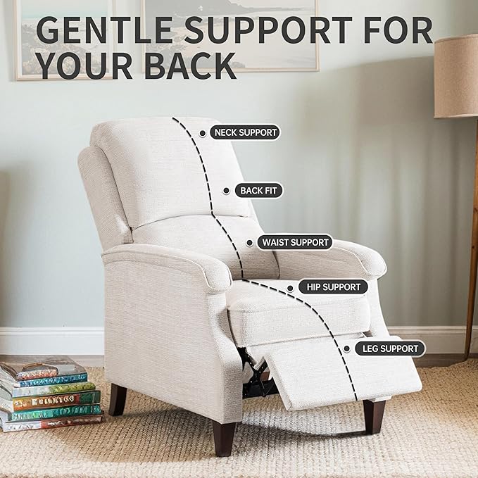 VKNOW Recliner Chair Fabric Recliner with Soft Armrest Home Theater Seating with Adjustable Push Back and Lumbar Support Single Sofa for Adults Lounge Chair for Living Room Bedroom（Beige）