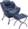 Modern Lazy Chair with Ergonomic Ottoman Comfortable Lounge Chair with Footrest for Space Saving Comfy Reading Armchair for Living Room Bedroom Office Navy
