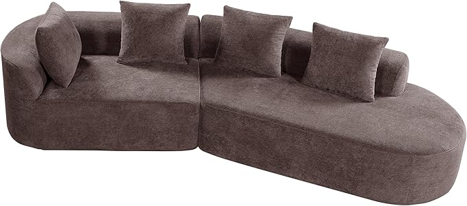 Merax 2-Piece 116 L-Shaped Modular Sectional Sofa Set 4 Seat Fully Assembled Curved Upholstery Couch with High-Density Compressed Sponge Chaise Lounge &amp 4 Pillows for Living Room Brown