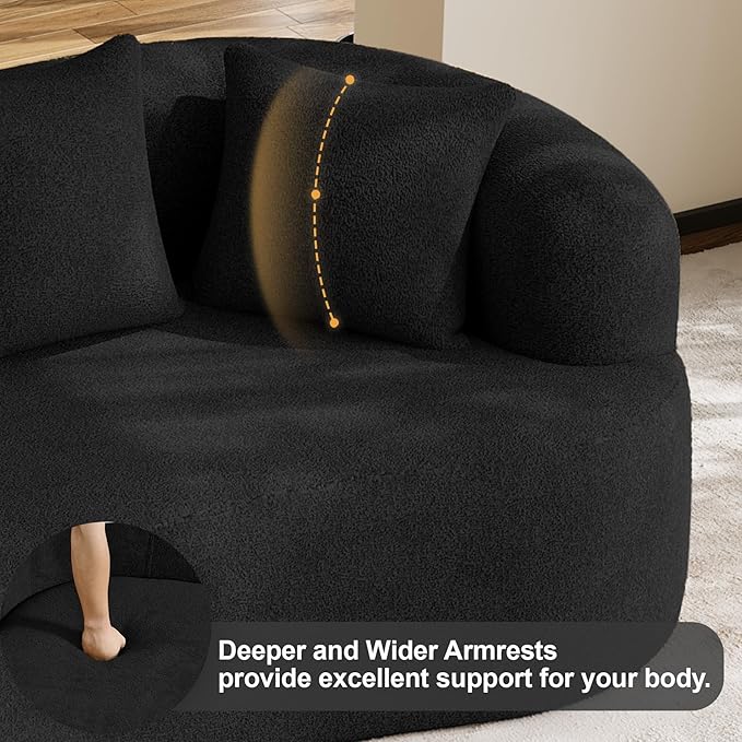 68.5 Loveseat Sofa for Living Room Modern Luxury Plush Chenille Extra Deep Seat Curved Cloud Floor Couch with 3 Throw Pillows for Small Spaces No Assembly Needed Black