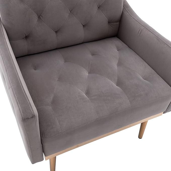 Modern Accent Chair Upholstered Single Sofa Arm Chair for Living Room and Bedroom Upholstered Comfy Armchair Chair with Solid Tapered Metal Legs (Gray)
