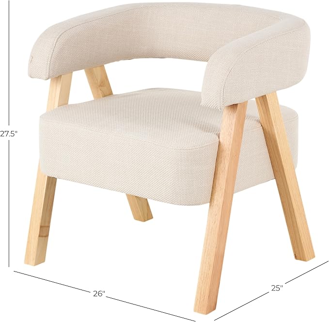Deco 79 Polyester Living Room Accent Chair Arched Boucle Side Chair with Brown Angled Wooden Legs Corner Chair 25 x 26 x 28 Beige