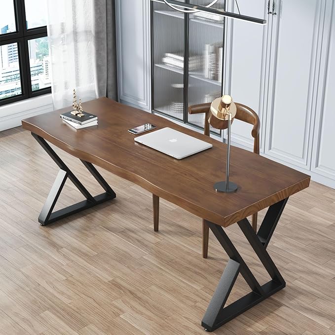 Rustic Style Solid Wood 55-inch Computer Desk - Large Office Desk for Home Office Modern and Simple Design Ideal for Study Writing Dining