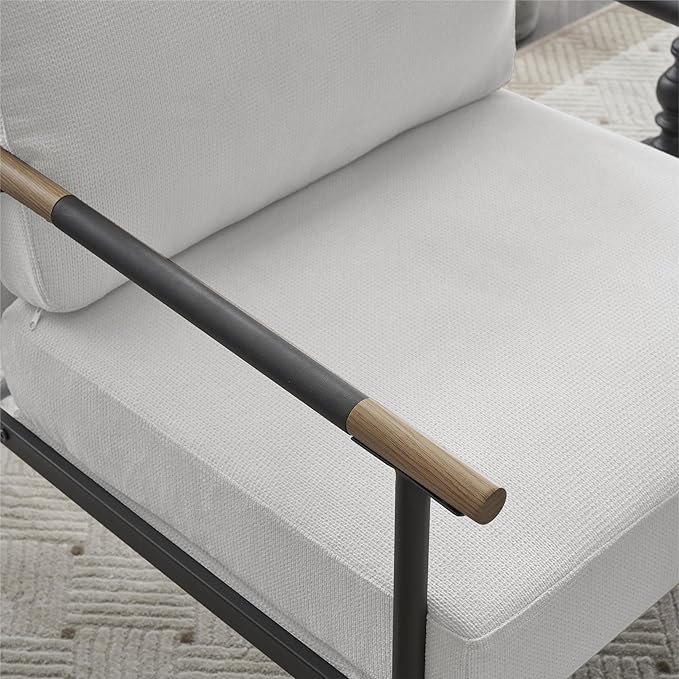 Modern Chic Accent Chair with Metal e Upholstered Chenille Living Room Chair with Removable Seat and Back Cushion Comfy Reading Chair for Bedroom White VO555