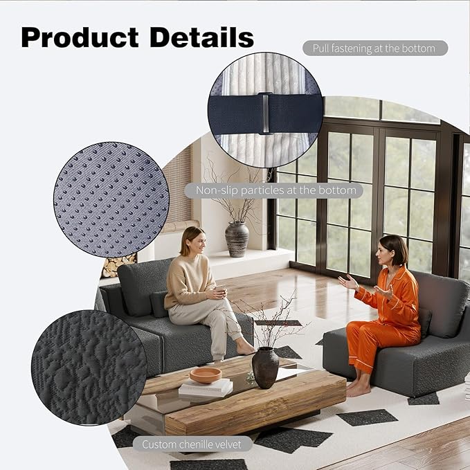Modular Oversized Boneless Sectional Sofa - Convertible Compressed Couch Set Luxury Deep Foam Seat Free Combination &amp 3 Colors for Living Room (Grey 1 Seater)