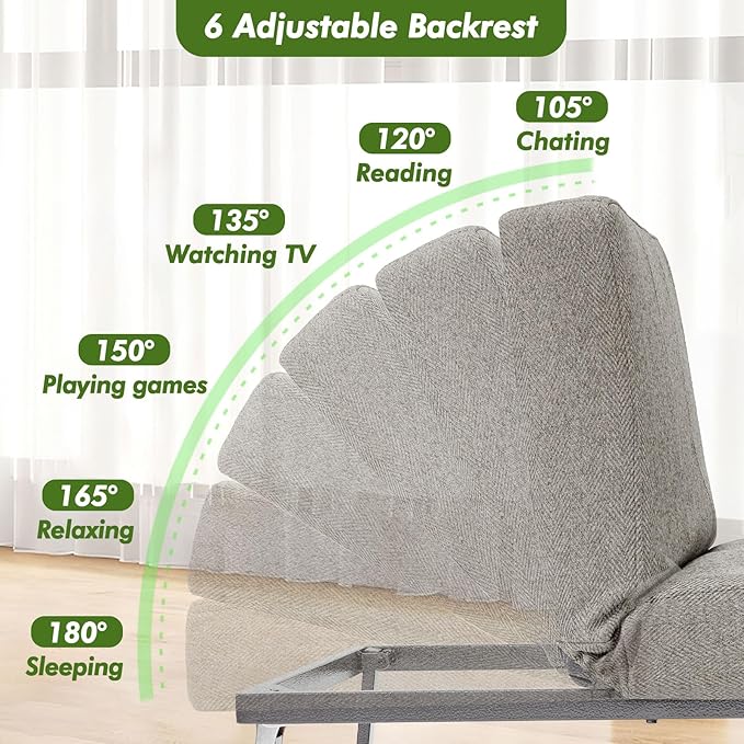 Sleeper Chair Bed Upgrade 4-in-1 to 5-in-1 Convertible Multi-fuction Sofa Chair w/Adjustable Backrest Assembly-Free Linen Folding Sofa Ottoman Bed for Living Room Apartment (Light Grey)
