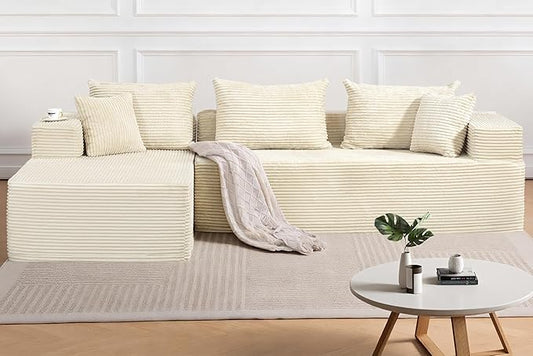 105'' Boneless Cloud Sectional Corduroy Sofa Couch Set for Living Room Bedroom Apartment Beige