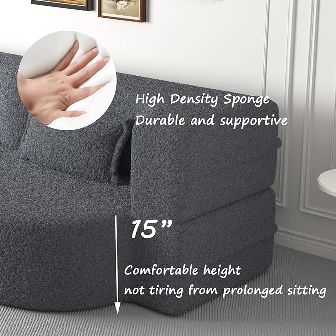 Newfun 78 Convertible Sofa Bed 2 in 1 Folding Couch Bed Futon Sofa Bed with Two Pillows Loveseat Sofa for Living Room Bedroom Lounge Compressed Modern Sofa No Assembly Required (Grey)