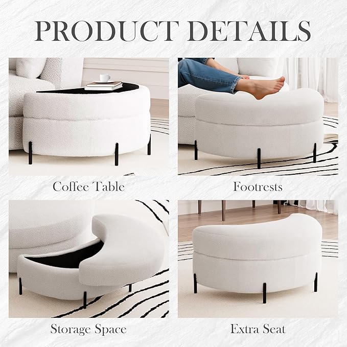 Aoiy &amp Wifon 50.2'' W Oversized Swivel Barrel Chair with Storage Ottoman Ivory Round Accent Chair with Half Moon Ottoman for Living Room Deep Seat &amp Extra Wide Sherpa