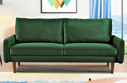 Kent Velvet Sofa for Modern Living Rooms and Compact Spaces Comfy 3 Seater Couch Studio Apartment Furniture with Sleek Design Green