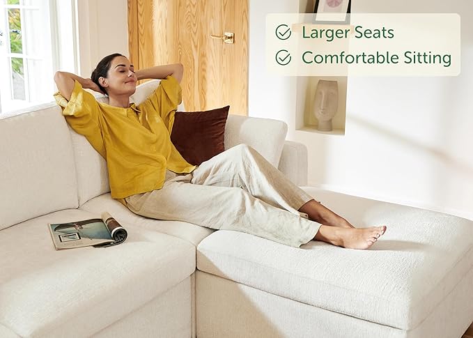 HONBAY Modular Sectional Couch with Storage Seats L Shaped Sectional Sofa with Storage Chenille Sectional Couches for Living Room Beige