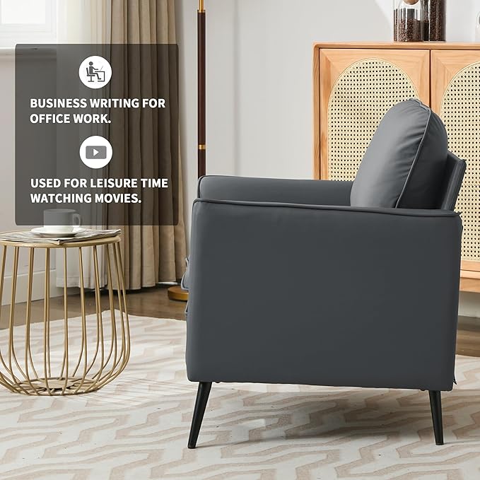 Modern Faux Leather Chair Set of 2 Oversized Arm Chair for Living Room Mid-Century Accent Sofa for Bedroom Comfy Upholstered Single Sofa Readingchair for Waiting Room and conference roomGray