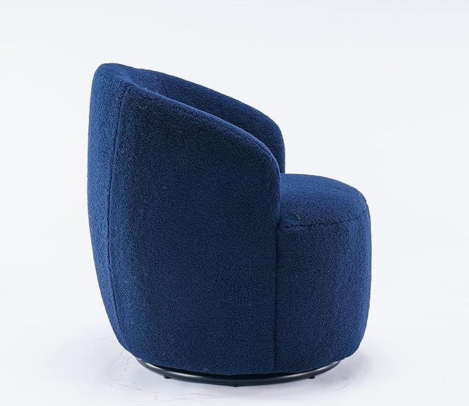 kevinplus Swivel Barrel Chair Accent Armchair for Living Room Bedroom 360 Degree Modern Round Upholstered Single Sofa Couch Chair Cozy Small Swivel Chair for Apartment Teddy Fabric Dark Blue