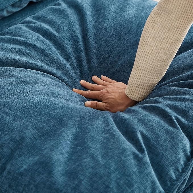 Oversized Chair with Ottoman Cloud Chenille Fabric Comfy Chaise Lounge Sofa Accent Arm Single Chair Indoor with Padded Armrest for Living Room Bedroom Office Storage Ottoman Blue