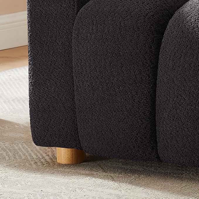 Modern Oversized Living Room Chairs 40 Wide Boucle Accent Chairs with Deep Seat and Wooden Legs Comfy Reading Arm Chair for Bedroom Apartment Dark Grey