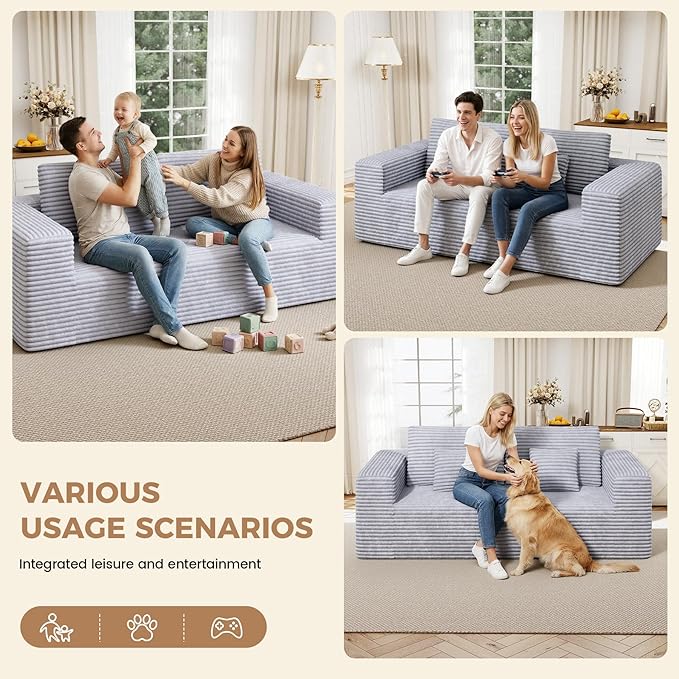80'' Modern Cloud Loveseat Sofa No Assembly Required Deep Seat Comfy Small Couches Includes 2 pcs Pillows for Living Room Bedroom Apartment(Light Grey)
