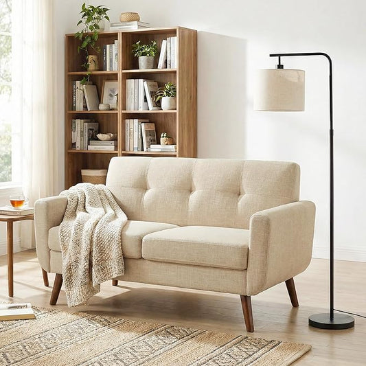 Tbfit 56 W Loveseat Sofa Mid Century Modern Decor Love Seat Couches for Living Room Button Tufted Upholstered Small Couch for Bedroom Solid and Easy to Install Love Seats Furniture Beige | linen