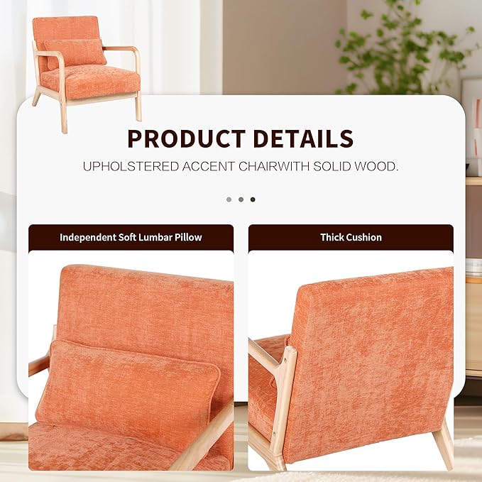 KEIKI 31 Linen Accent Chair with High Density Foam Cushion and Detachable Lumbar Pillow Upholstered Oversized Single Sofa Chair Easy Assembly for Living Room Bedroom Apartment Office Orange
