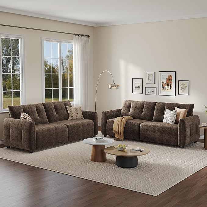 84.5 Inch Loveseat SofaModern Couch and SofaFeather-tip armrest DesignSturdy and Easy InstallationSmall Sofa for Living Room Bedroom Office and ApartmentChenille FabricDark Brown