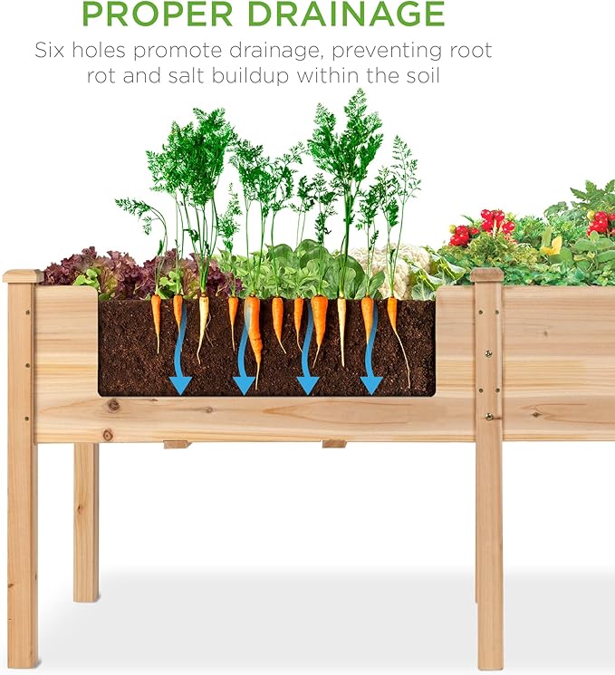 Best Choice Products 72x24x30in Raised Garden Bed Elevated Wood Planter Box Stand for Backyard Patio Balcony w/Divider Panel 6 Legs 300lb Capacity - Natural