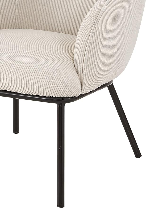 Modern Corduroy Accent Chair with Channel Back Design Black Metal Legs and Soft Upholstery Comfortable Seating for Living Room Bedroom or Office Beige