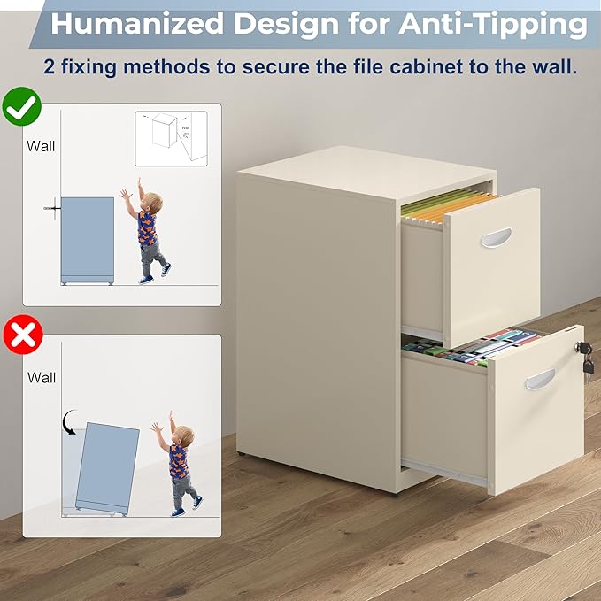 2 Drawer File Cabinet with Lock Metal File Cabinets for Home Office Under Desk Storage Printer Stand Office File Cabinets for Letters and File Boxes Assembly Required Cream