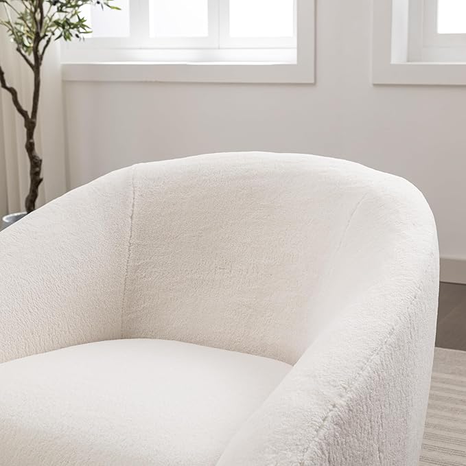 Modern Swivel Accent Chair 39 Oversized Single Sofa Chair360 Degree Swivel Barrel Chairs Upholstered Lesisure Armchair for Living Room Bedroom Cream White
