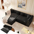 90.6'' Futon Sofa Bed Chesterfield Velvet Sleeper Sofa Convertible Floor L-Shaped Couch Tufted Back 4 Pillows Gold Edge Trim Deep Loveseat Couches for Living Room Apartment Gold Black