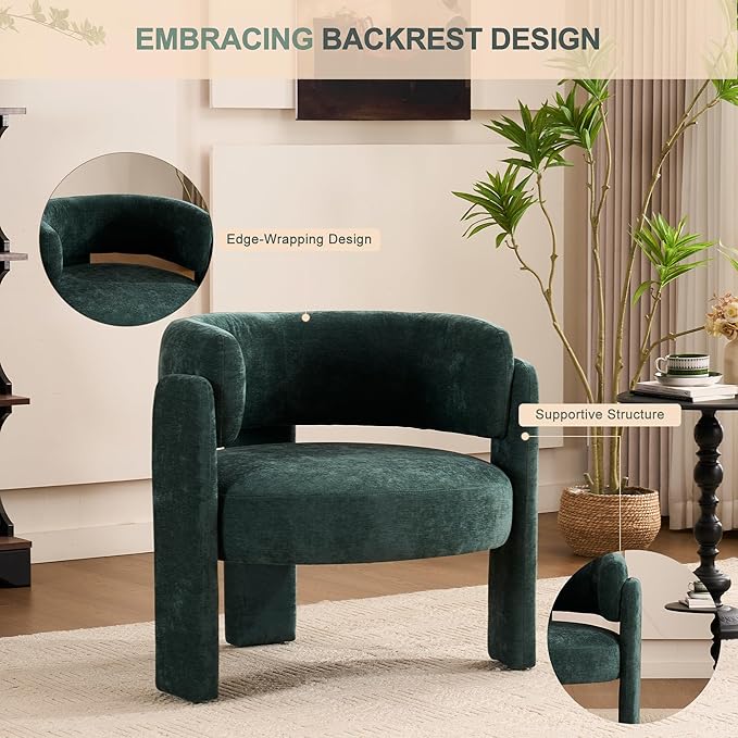 Modern Accent Barrel ChairMid Century Single Armchair with Curved Backrest Upholstered Side Reading Chair with 3 Legs Comfy Sherpa Chair for Bedroom Home Office Living Room (GreenSet of 2)