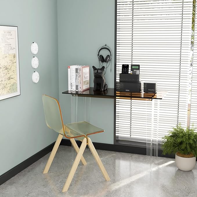 Modern Acrylic Desk for Home Office - Multi-Purpose Study Table with Extended Surface Sturdy Lightweight Design Transparent Amber Console &amp Entryway Table (42.5 Inch)