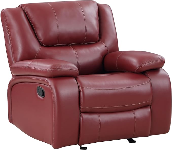 Coaster Home Furnishings - Camila - Leatherette Upholstered Glider Recliner Chair - Manual Recline Padded Armrests Plump Back Smooth Gliding Motion - Living Room - 38-Inch - Red - 610243