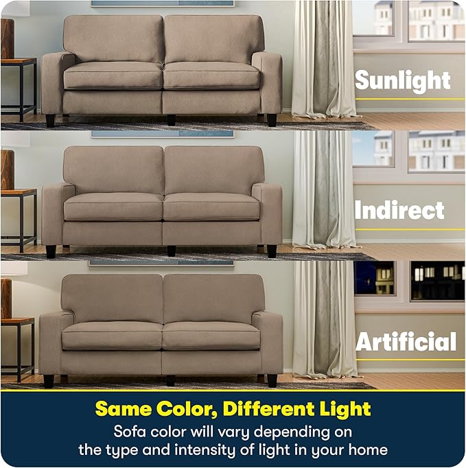 Serta Palisades 78 Track Arm Sofa Easy Care Polyester Soft Pillow Back Pocket Coil Seat Cushions Removable Covers Loveseat or Couch for Small Spaces Living Rooms or Bedrooms Tan