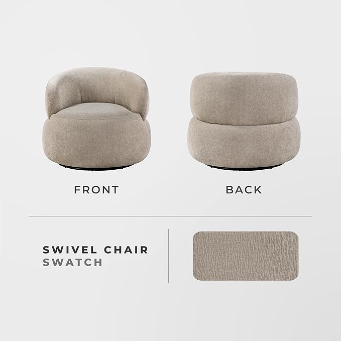 Lexicon Modern Barrel Swivel Accent Chair - Upholstered Soft Chenille Fabric with Metal Base 360 Degree Round Swivel Accent Chair for Living Room Bedroom Office No Assembly Required Light Brown