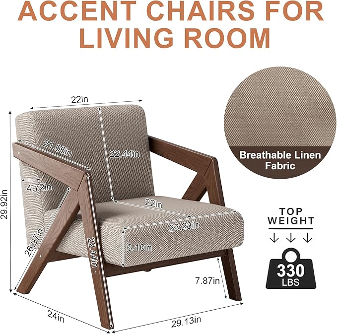 Accent Chair Living Room Chairs Mid Century Modern Armchair with Solid Wood Legs Relaxing Armchair with Solid Wood Frame &amp Soft Cushion for Living Room Office Bedroom Study