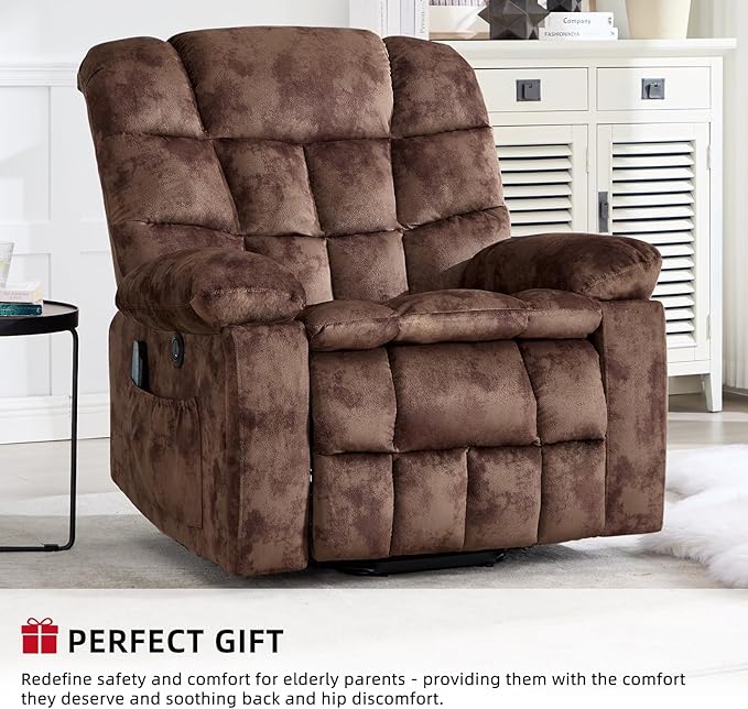 CANMOV Power Lift Recliner Chair for Elderly with Massage and Heat Electric Lift Chair with 2 Side Pockets and Cup Holders USB &amp Type-C for Living Room Brown